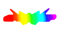 a rainbow colored logo on a black background