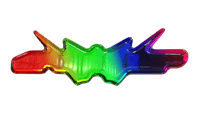 a rainbow colored logo on a black background